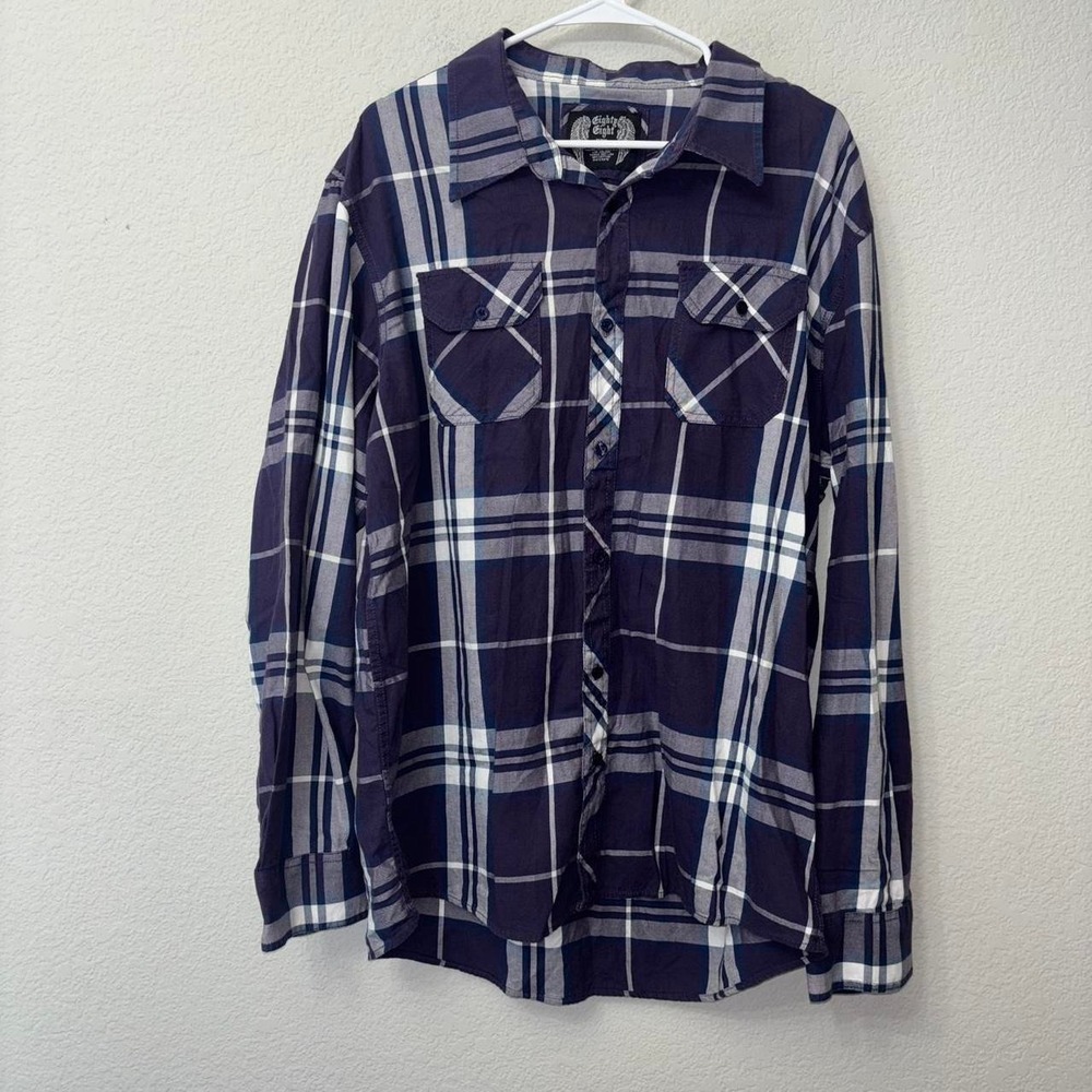 Eighty Eight Men's Long Sleeve Plaid Button Up Shirt Size XXL 2XL Purple Blue